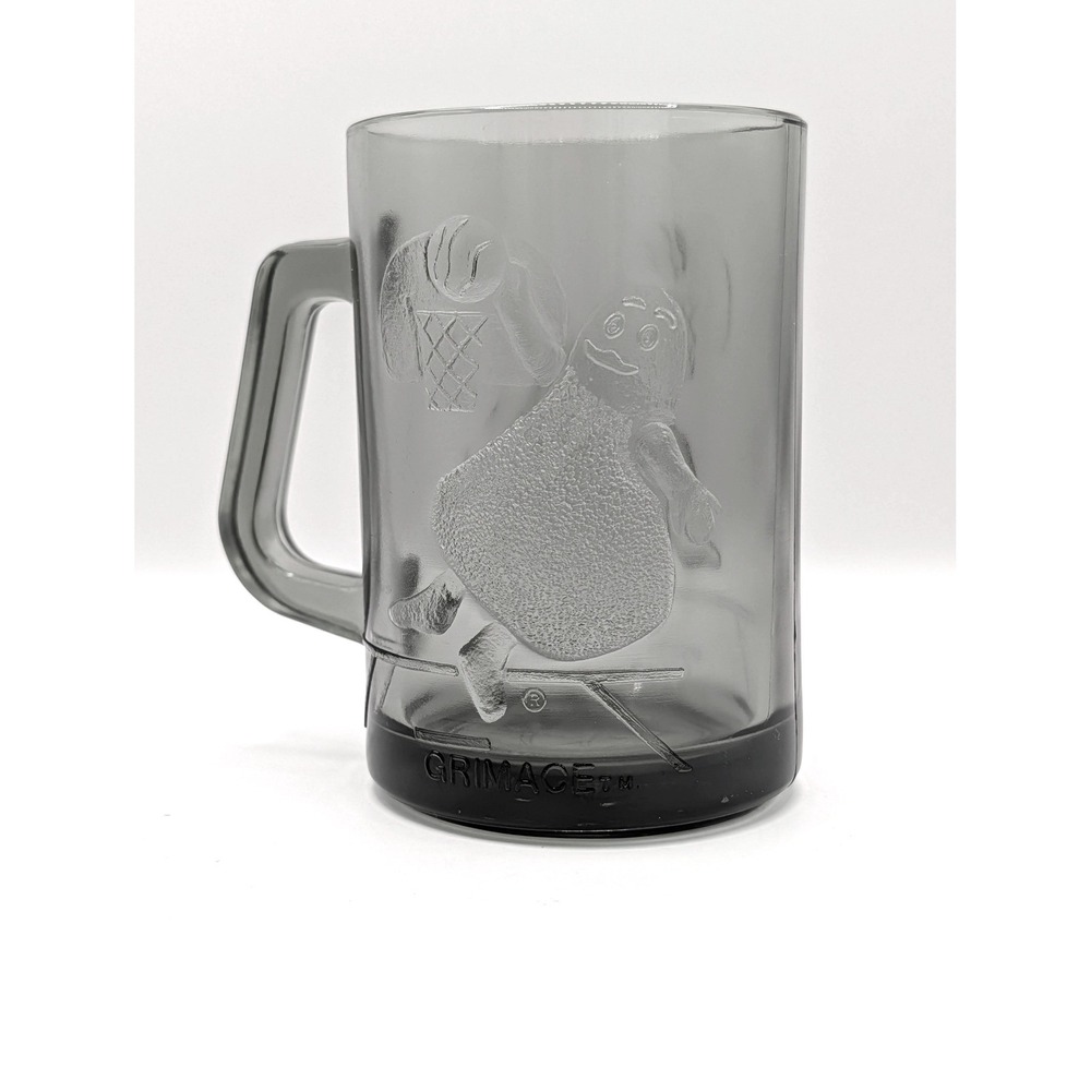 Vintage 1970s McDonald's Smoked Gray Glass Mug Ronald McDonald Football